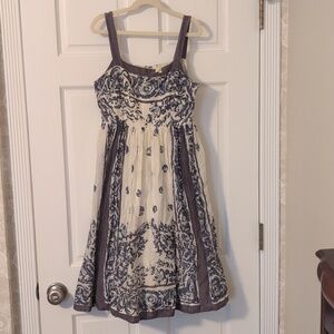 Maeve Blue Floral-Trimmed Patterned Dress